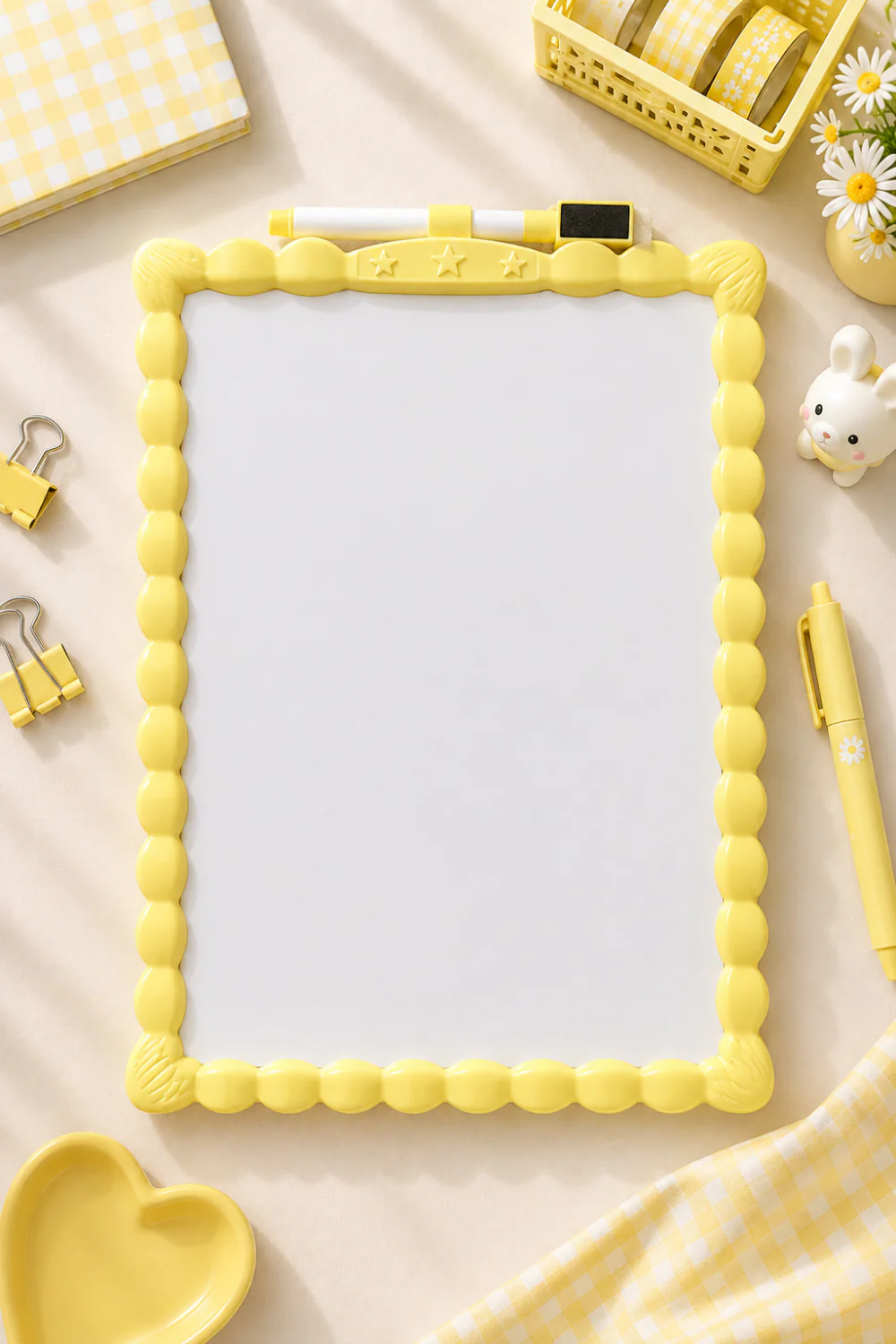 Pastel Çerçeveli Mıknatıslı Çift Taraflı Yazı Tahtası — Sarı