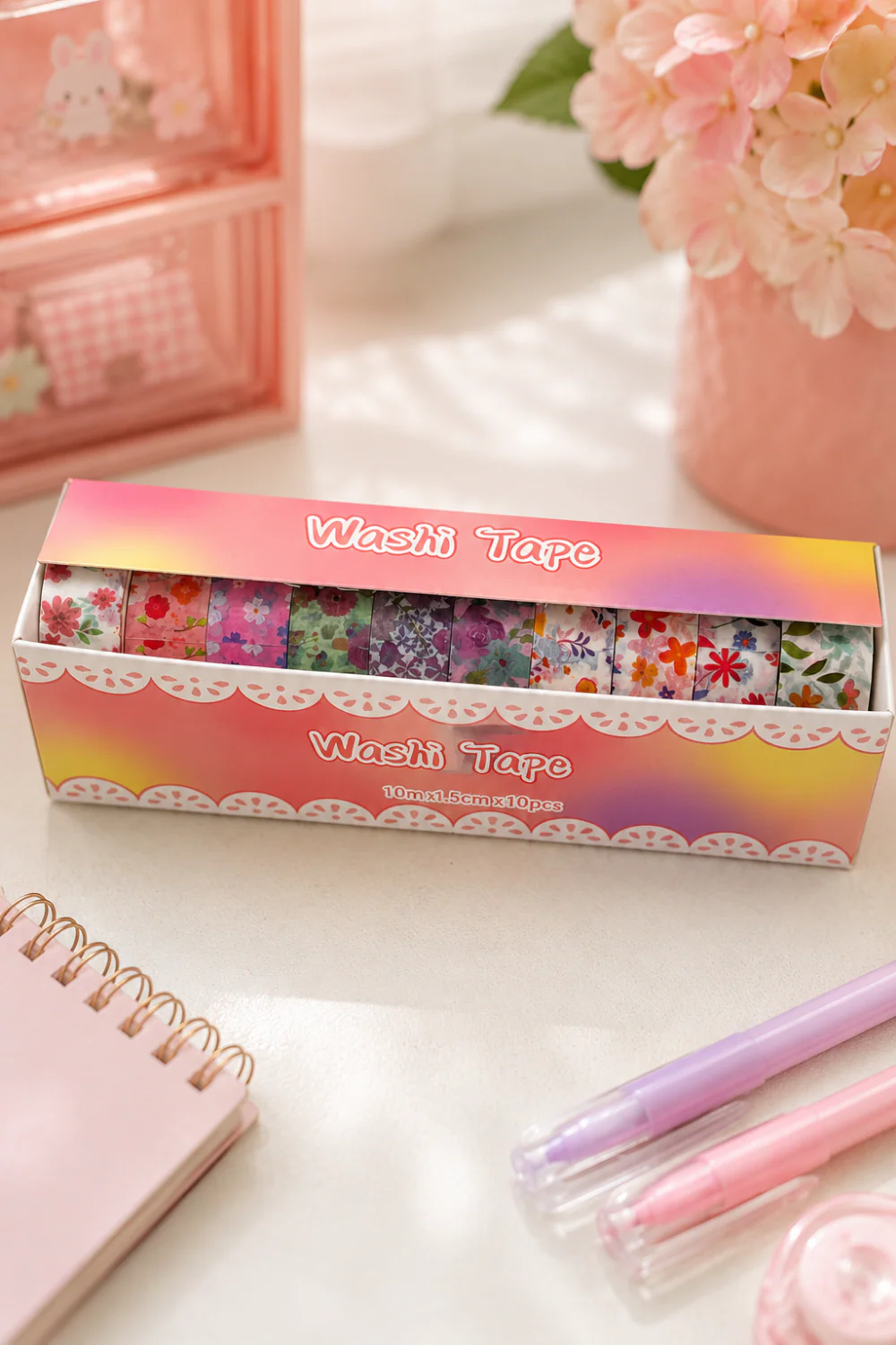 Renkli Çiçek Desenli 10 Adet Washi Tape Seti