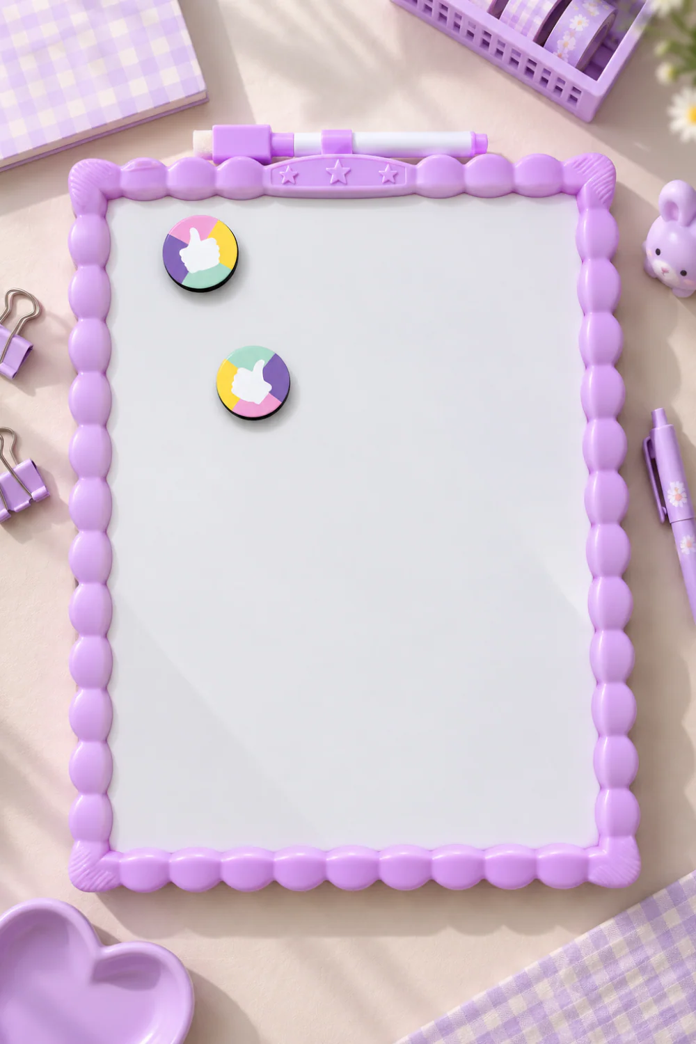 Pastel Çerçeveli Mıknatıslı Çift Taraflı Yazı Tahtası — Mor