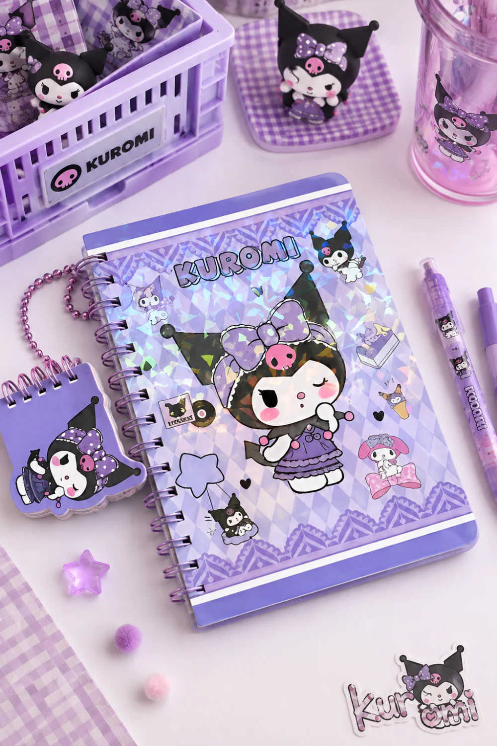 Kuromi Temalı Holografik Parlak Kapaklı Defter Seti