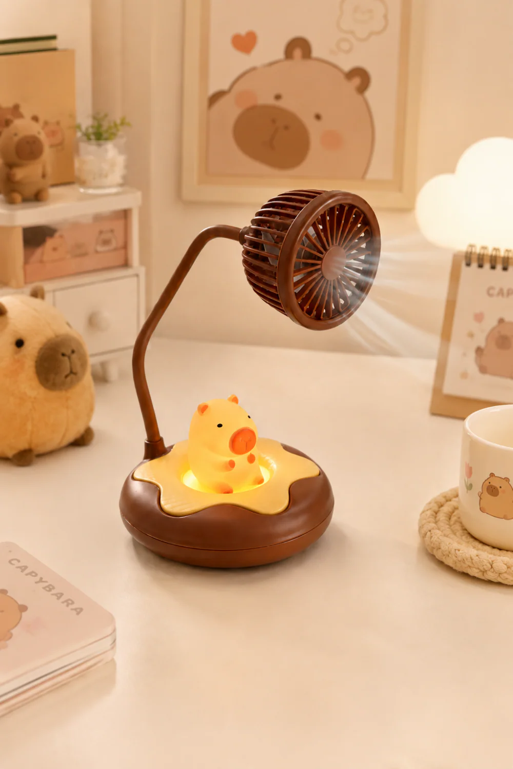 Capybara Figürlü Soğutma Fanlı Gece Lambası