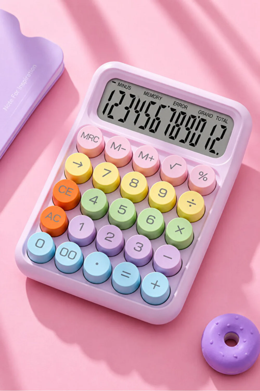 Pastel Lila Mekanik Tuşlu Hesap Makinesi