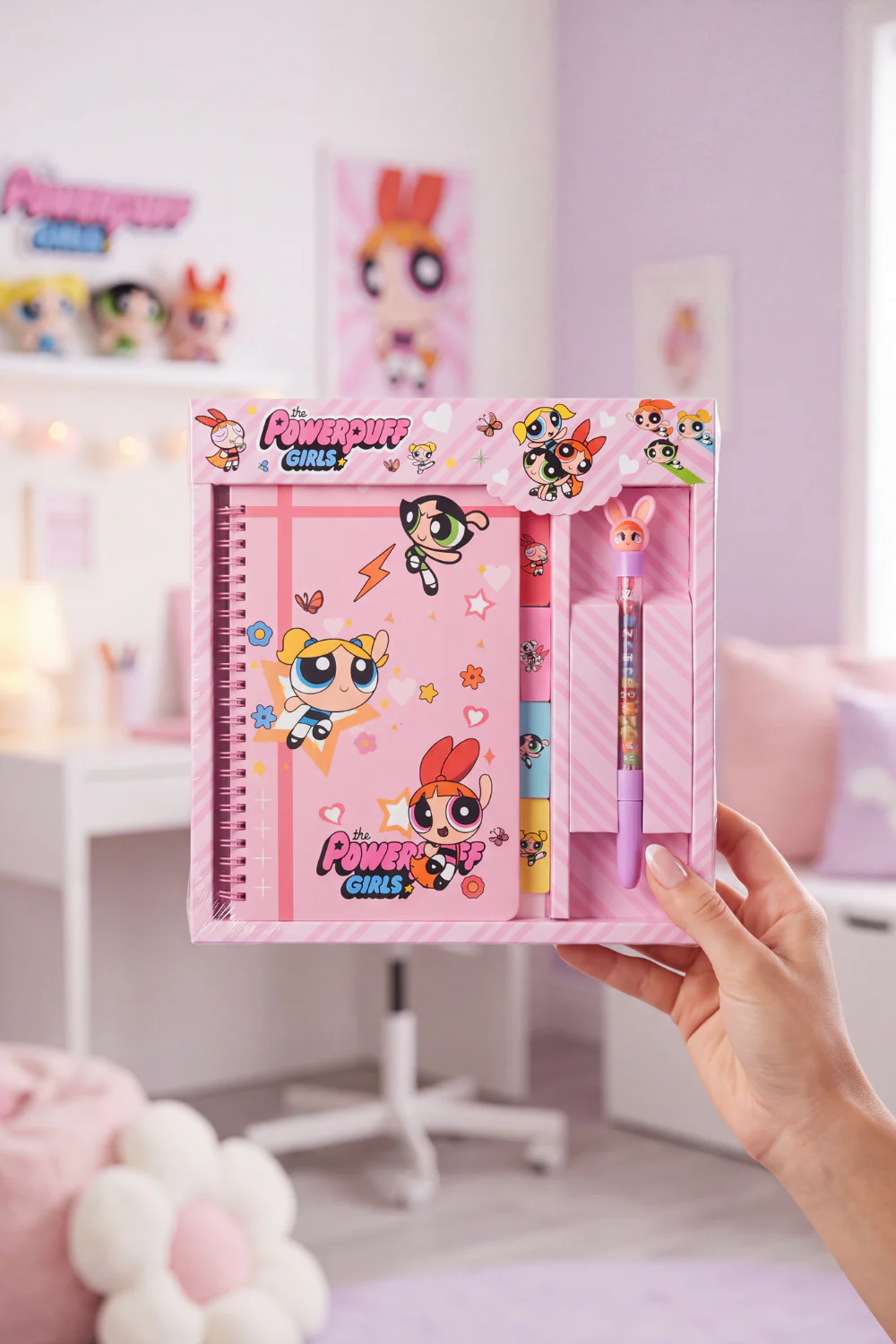 Powerpuff Temalı Defter + Kalem Kırtasiye Seti — Bubbles