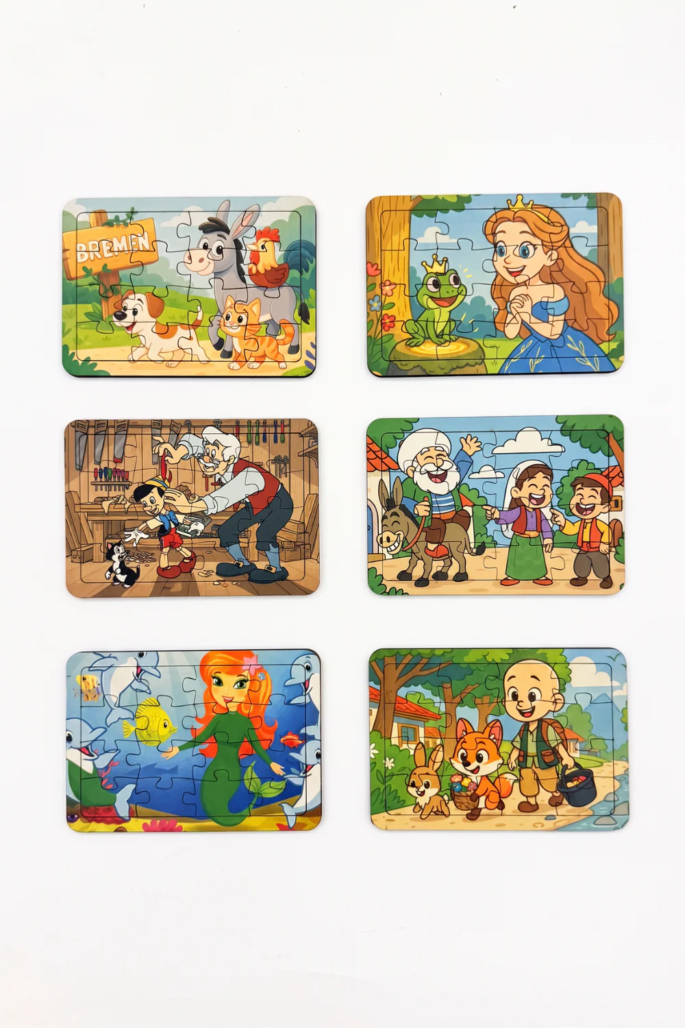Türk & Dünya Masal Kahramanları 6 Adet 16 Parça Eğitici Ahşap Çocuk Puzzle Montessori Yapboz Seti