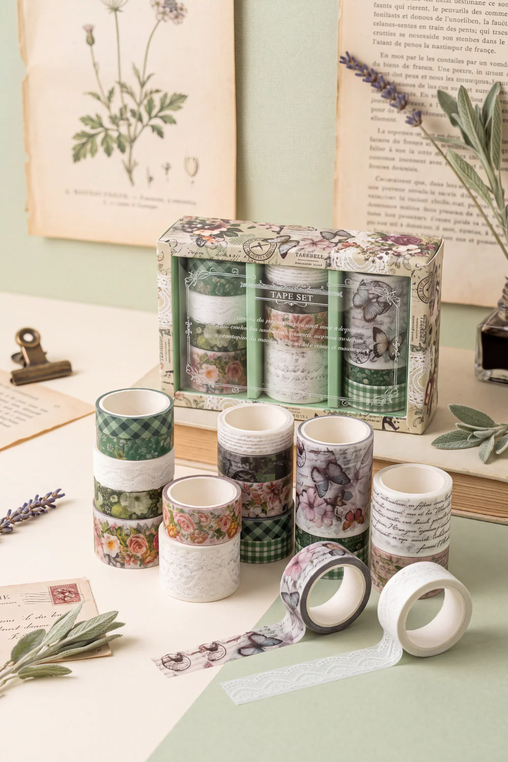 Vintage Botanik Temalı 12 Adet Washi Tape Seti