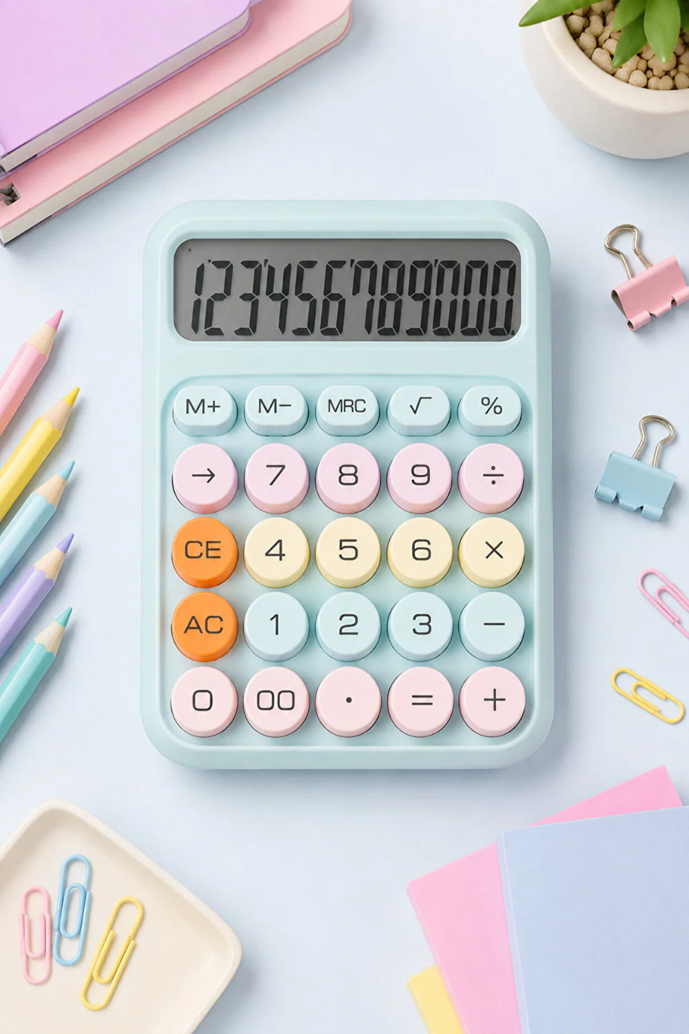 Pastel Nane Yeşili Mekanik Tuşlu Hesap Makinesi