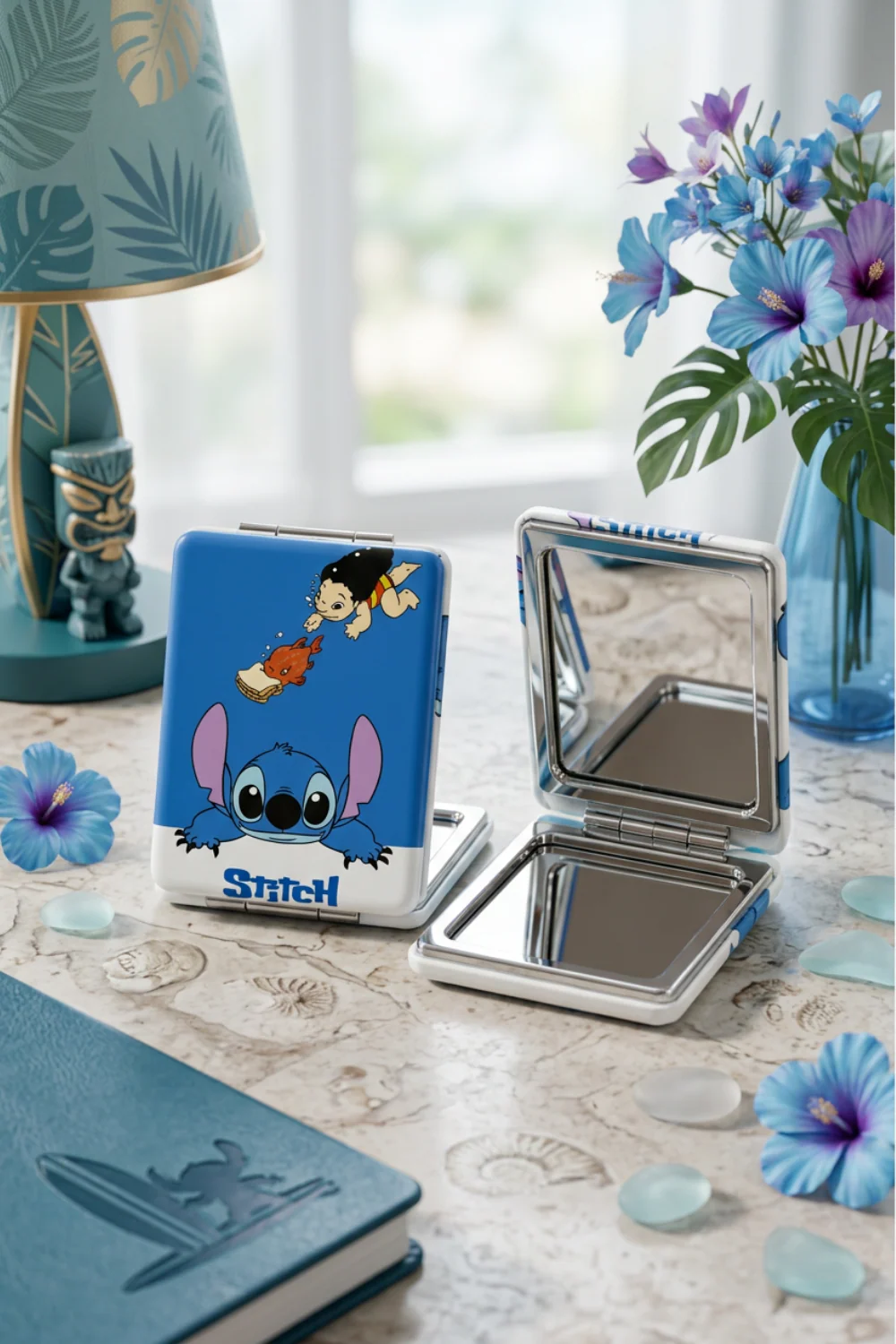 Stitch Desenli Katlanabilir Çift Taraflı Cep Aynası
