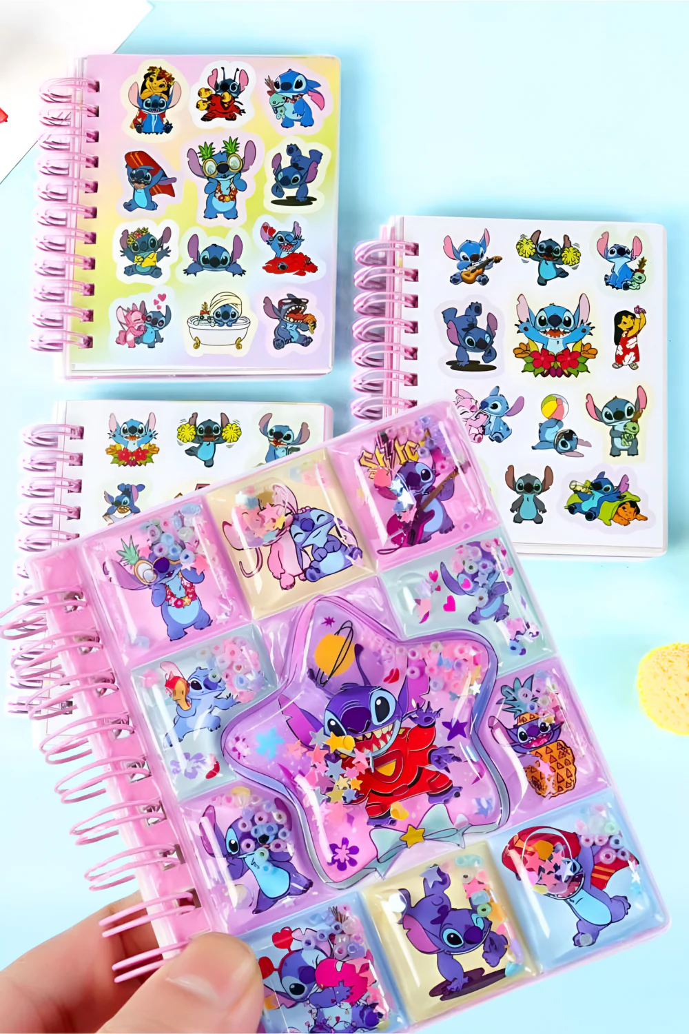 Stitch Temalı & Sulu Sticker & Not Defteri