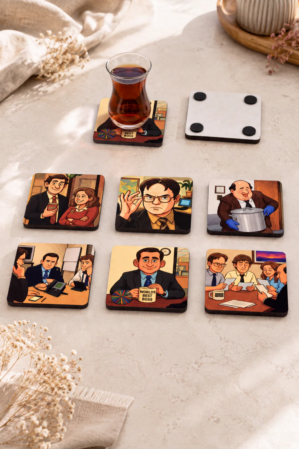 The Office Temalı 10 x 10 cm 6’lı Bardak Altlığı Seti
