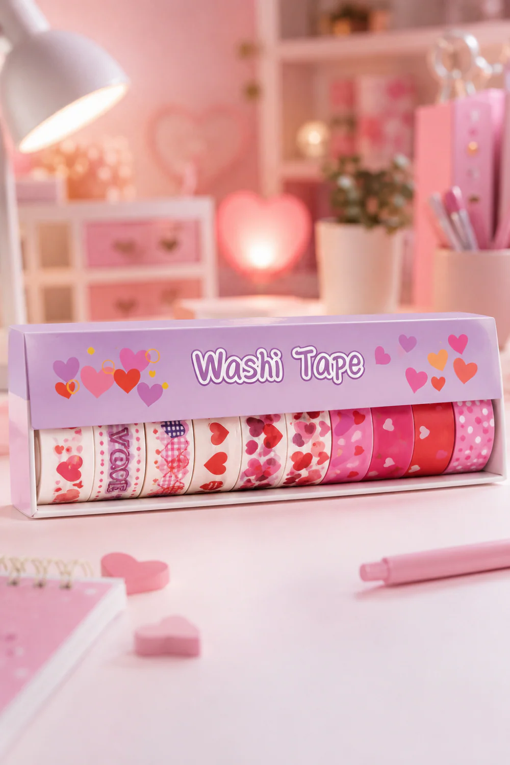 Kalp Desenli 10 Adet Pembe Washi Tape Seti
