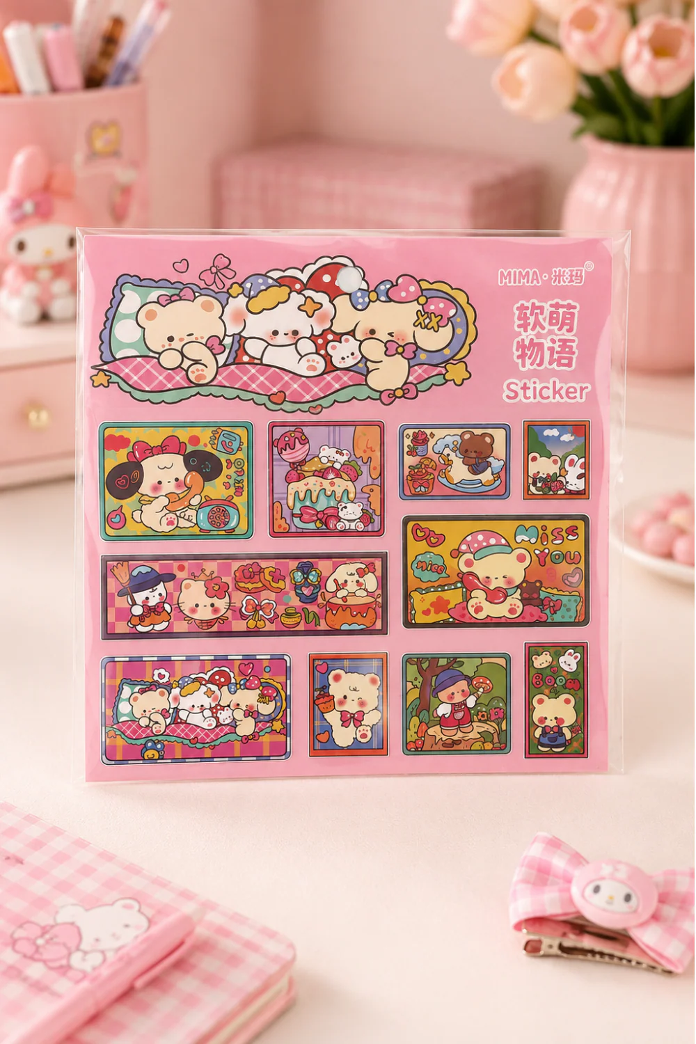 Pembe Kawai Piknik Şeffaf Sticker Seti
