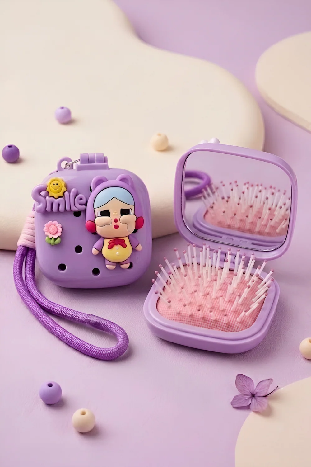 Cry Baby Temalı Charmlı Pembe Renk Tarak Ayna — Mor