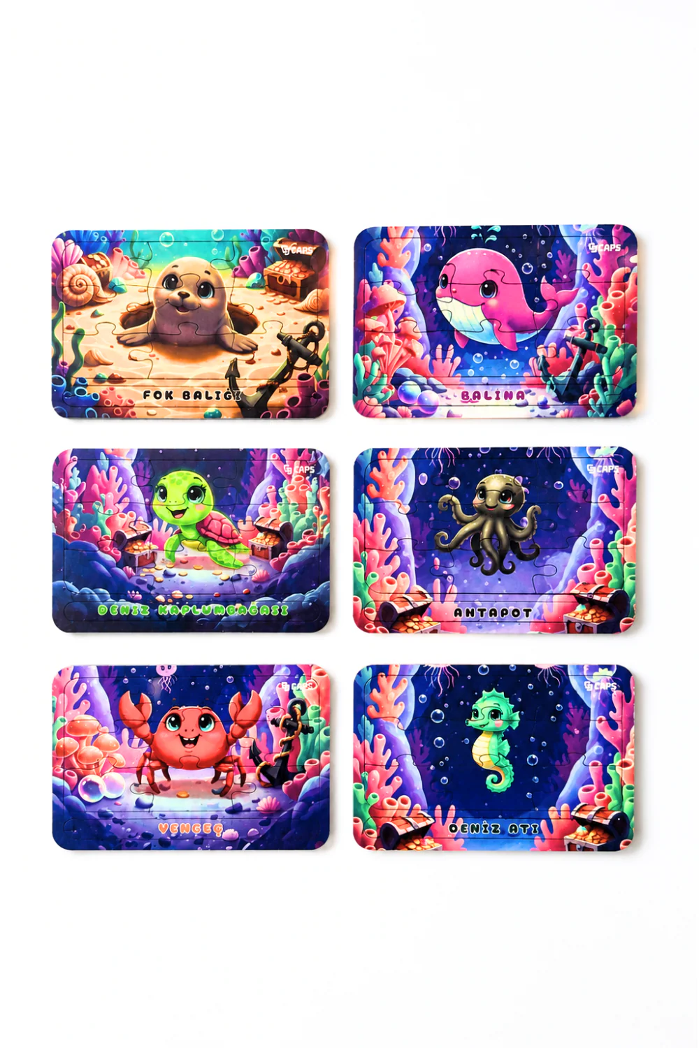 Deniz Hayvanları 6 Adet Eğitici Tak Çıkar İsimli Bultak 12x18 cm 2-3 Yaş ve Üzeri Puzzle Seti
