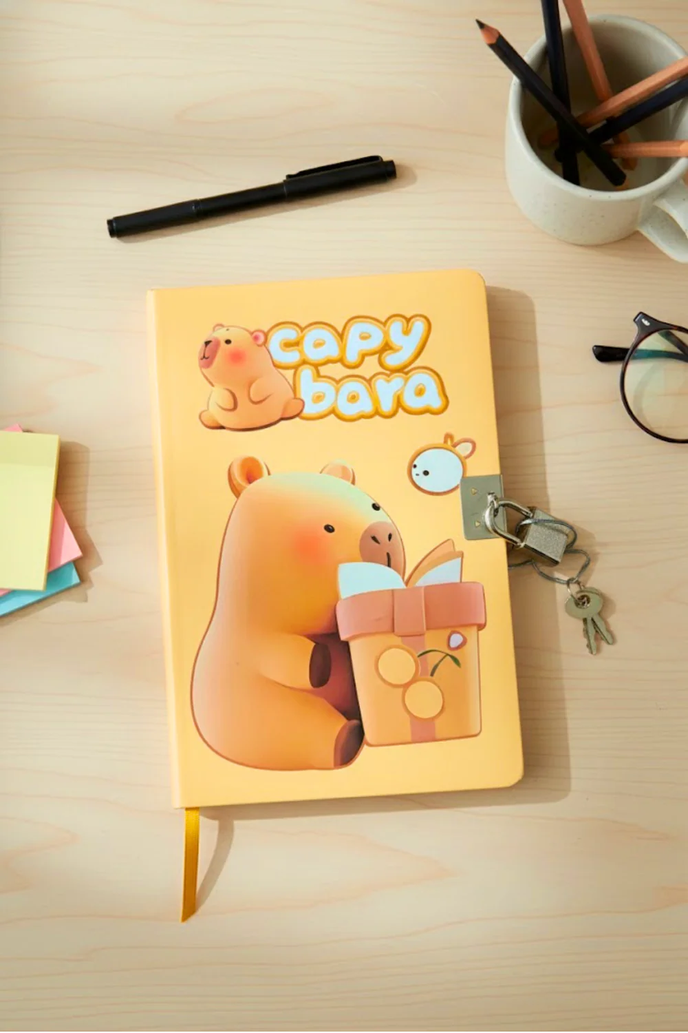Capybara Temalı Sert Kapaklı Kilitli Defter
