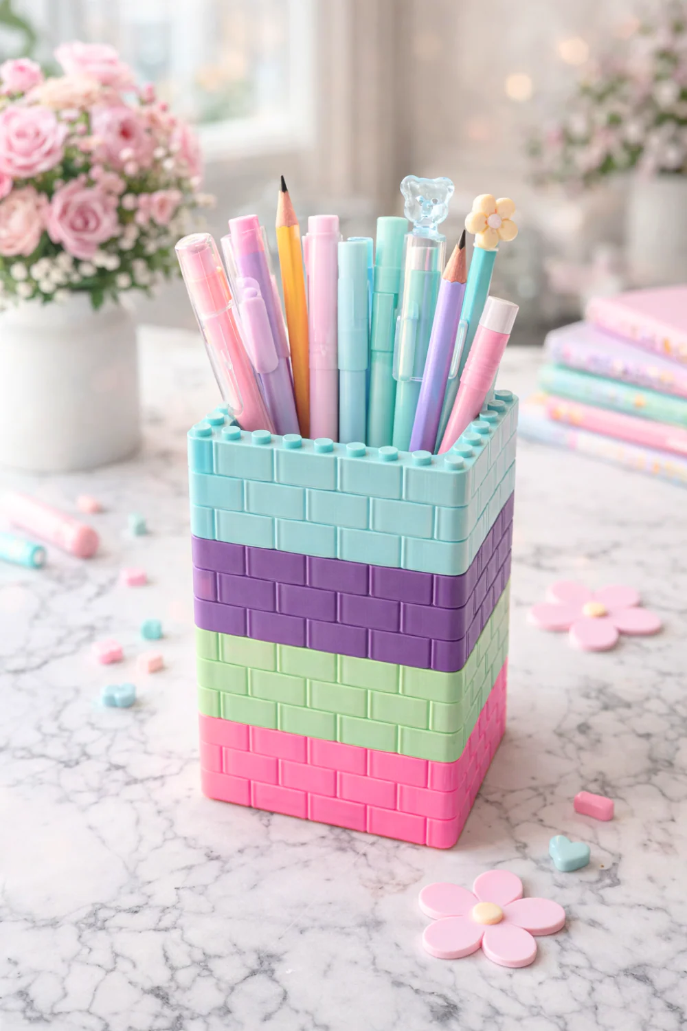 Pastel Blok Şekilli Renkli Tasarım Kalemlik