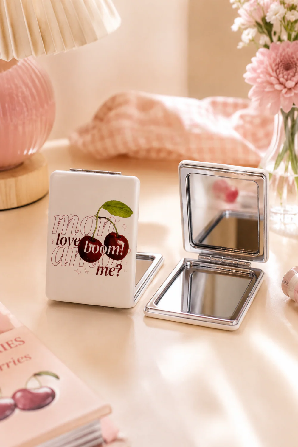 Kiraz Desenli Katlanabilir Çift Taraflı Cep Aynası — Love Bloom Cherry