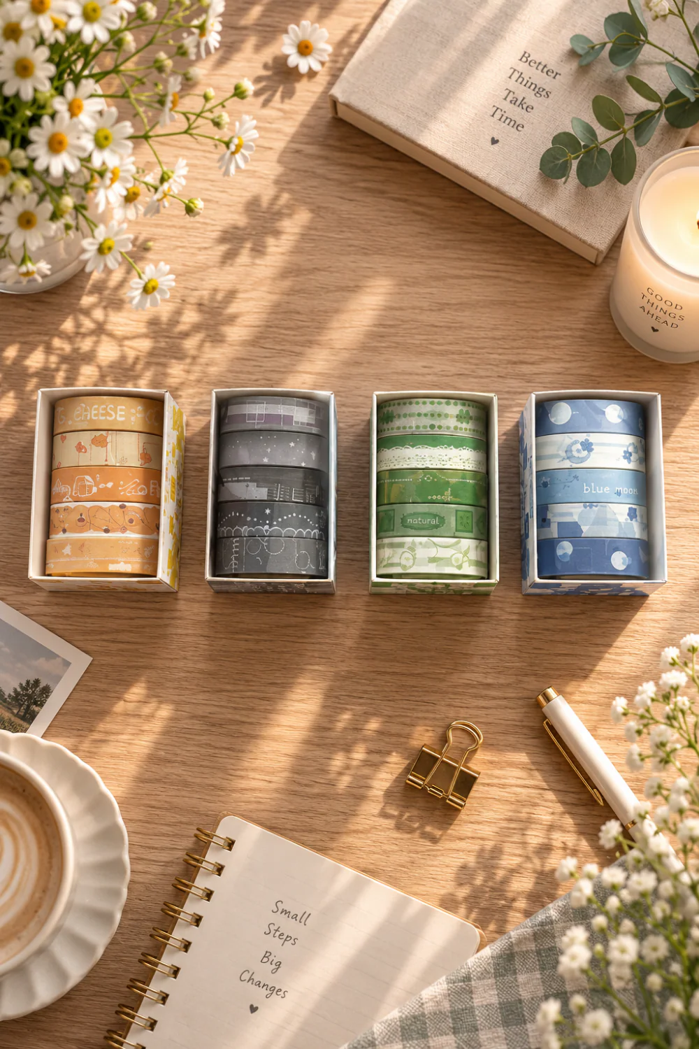 Pastel Doğa Temalı 20 Adet 4 Renk Washi Tape Seti