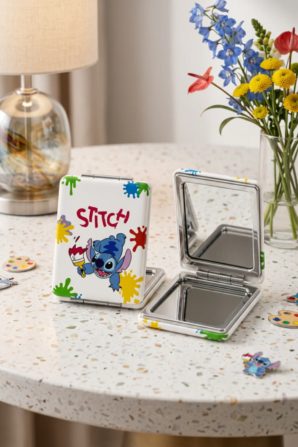 Stitch Desenli Katlanabilir Çift Taraflı Cep Aynası — Painter Stitch